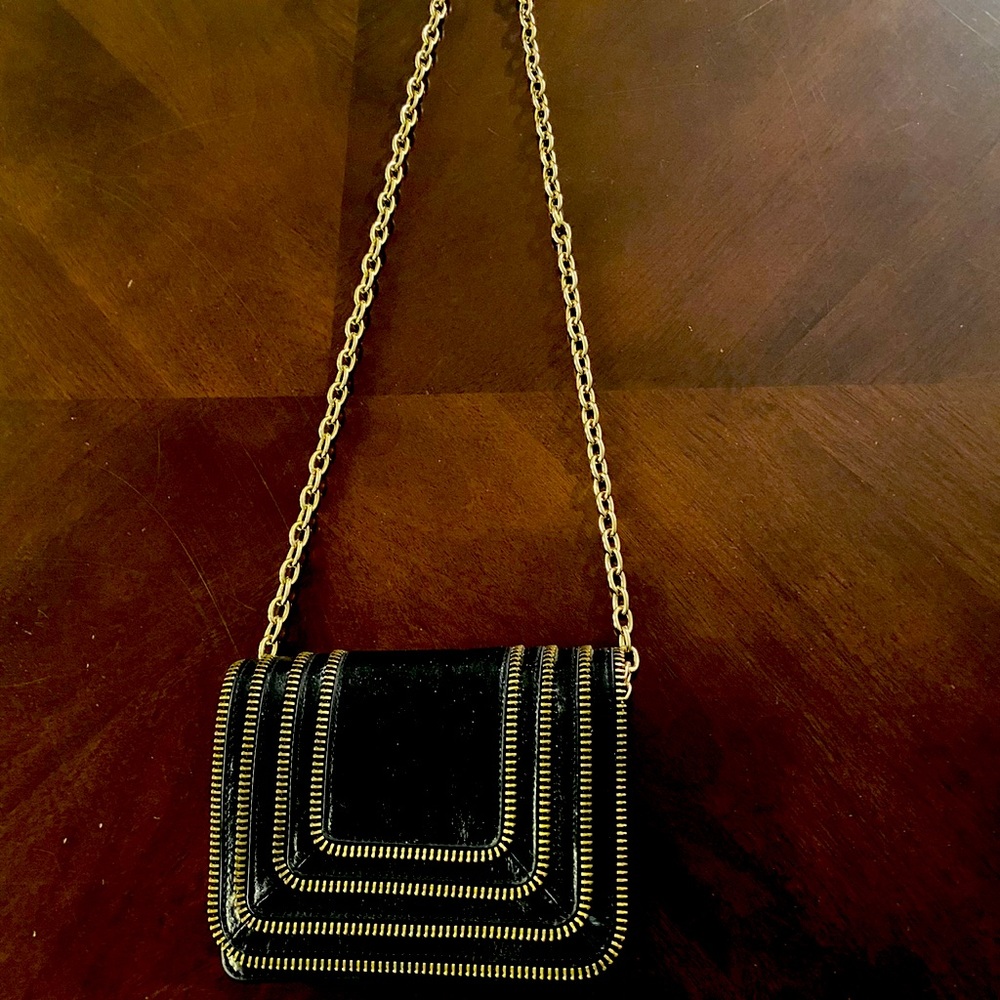 Via Spiga black leather chain and zipper crossbody